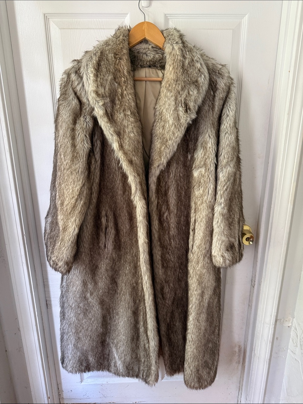 Tissavel of France Taupe-Brown Faux Fur Long Coat